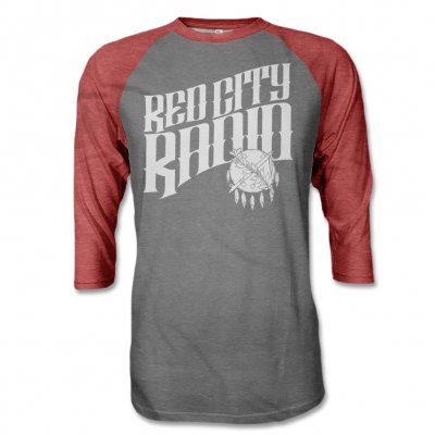red-city-radio - Red City Radio Logo Raglan (Red/Grey)