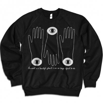 The World Is A Beautiful Place & I Am No Longer Afraid To Die - 3 Hands Crew Neck Sweatshirt (Black)