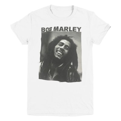 Bob Marley - Black and White Smile Photo Womens Tank (White)