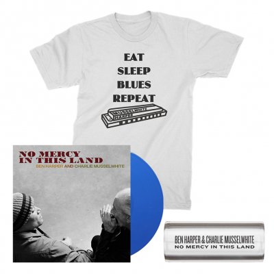 No Mercy In This Land LP (Blue) + Tee (White) + Glass Guitar Slide Bundle