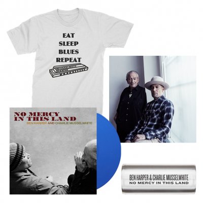 No Mercy In This Land LP (Blue) + Tee (White) + Glass Guitar Slide + Signed Lithograph Bundle