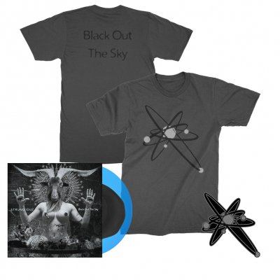 strung-out - Black Out The Sky LP (Blue/Black) + Reflective Astrolux Tee (Vintage Black) + Glitter Astrolux Enamel Pin Bundle