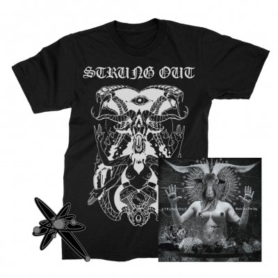 strung-out - Black Out The Sky CD + Baphomet Tee (Black) + Glitter Astrolux Enamel Pin Bundle