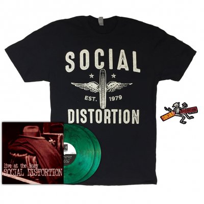 social-distortion - Live at the Roxy LP (Green Smoke) + Wheeler T-Shirt (Black) + Die Cut Skelly w/Logo Sticker Bundle