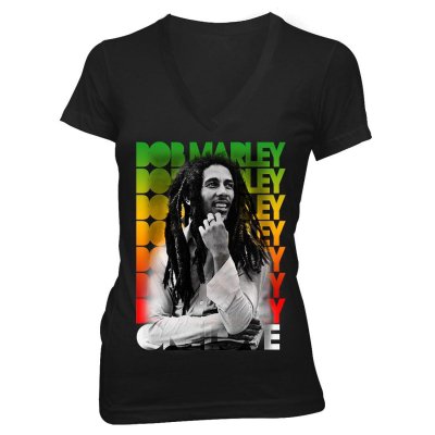 Bob Marley - Block Rasta V Neck Women's T-Shirt (Black)
