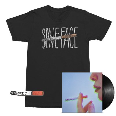 Save Face - Merci LP (Black) + Cigarette Enamel Pin + Cigarette Tee (Black) Bundle