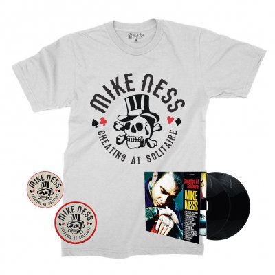 Cheating at Solitaire LP (Black) + Cheating T-Shirt + Enamel Pin + Patch Bundle