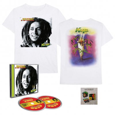 Bob Marley - Kaya 40 2xCD + Kaya Album Tee (White) + Enamel Pin Collection 1 Bundle