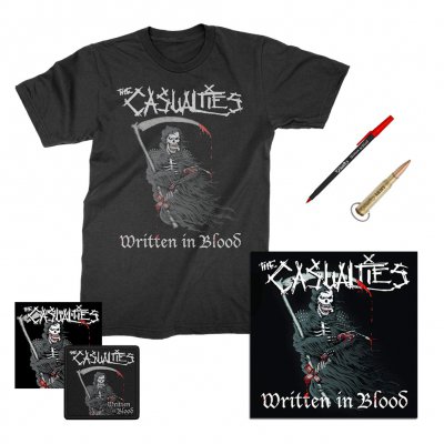 the-casualties - Written in Blood CD + Tee + Patch + Pen + Sticker + Bullet Bottle Opener Bundle