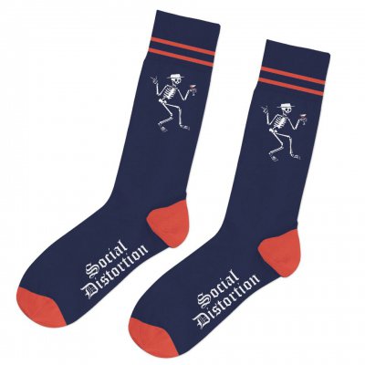 social-distortion - Skelly Stripe Socks (Navy/Red)